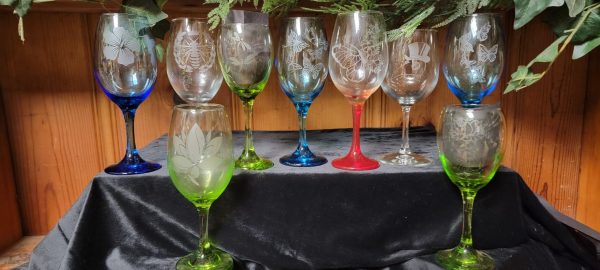 Beautifully Sand Etched Stemmed Wine Goblets