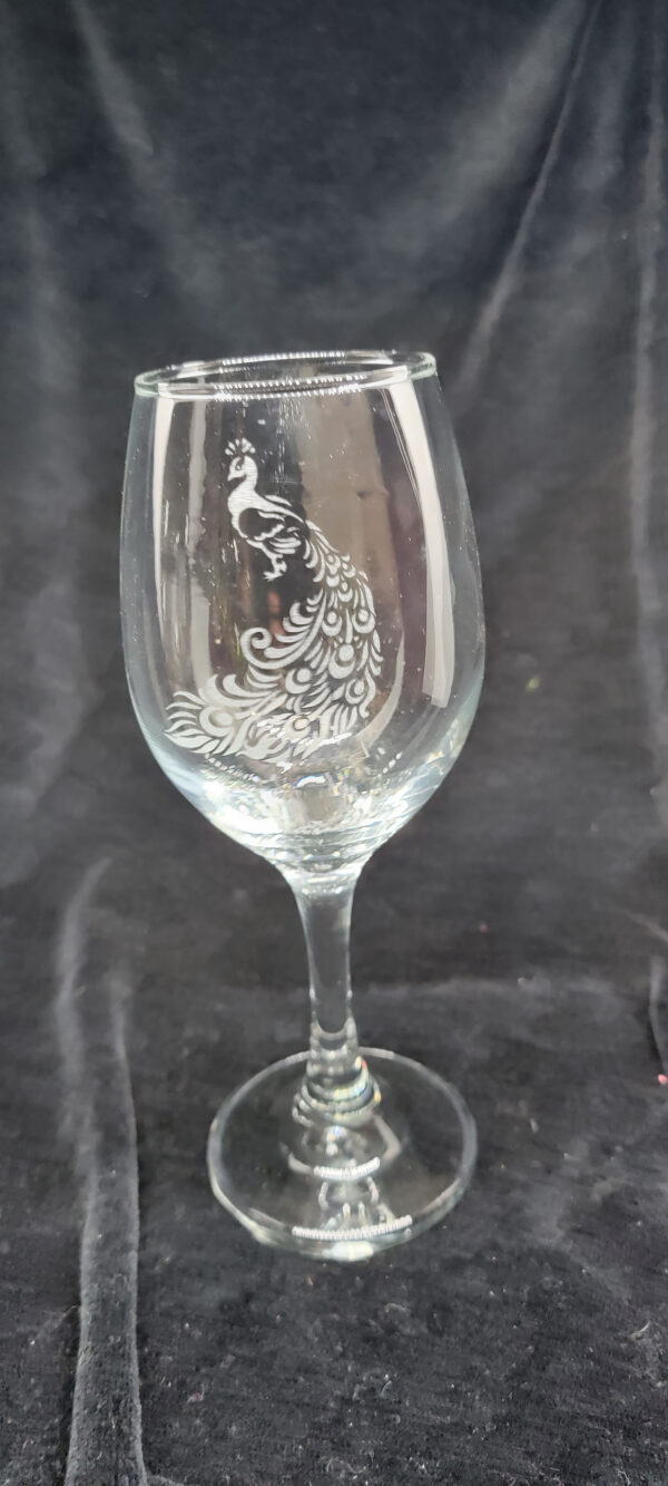 Beautifully Sand Etched Stemmed Wine Goblets Clear Etched - Image 3
