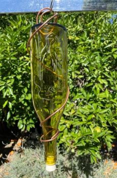 Glass Bottle Bird Feeder with Etched Design--Crane