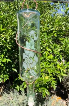 Glass Bottle Bird Feeder with Etched Design--Ladybug with Flower II