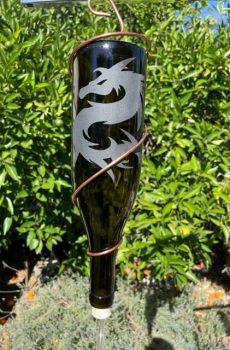 Glass Bottle Bird Feeder with Etched Design--Dragon II