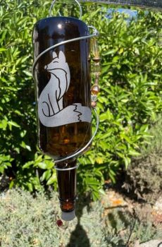 Glass Bottle Bird Feeder with Etched Design--Fox