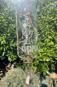 Glass Bottle Bird Feeder with Etched Design--Kokopelli