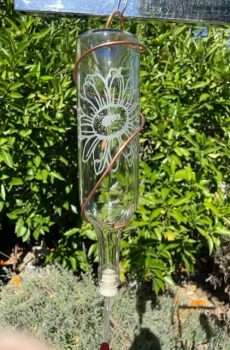 Glass Bottle Bird Feeder with Etched Design--Sunflower