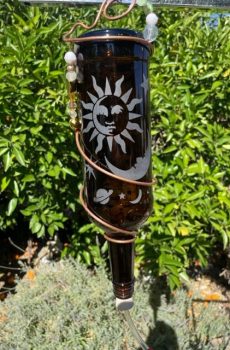 Glass Bottle Bird Feeder with Etched Design--Sun