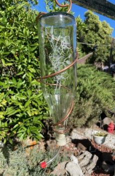 Glass Bottle Bird Feeder with Etched Design--Flowers II