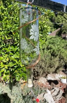 Glass Bottle Bird Feeder with Etched Design--Daisies