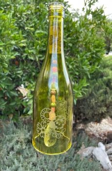 Etched Bottle Wind Chimes --Flower with Ladybug