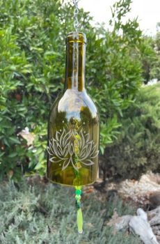 Etched Bottle Wind Chimes --Large Lotus