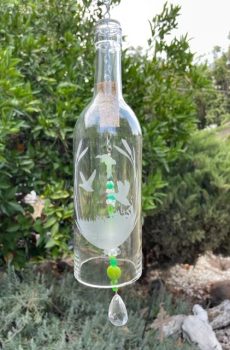 Etched Bottle Wind Chimes --Duck Pond