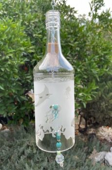 Etched Bottle Wind Chimes --Mermaids