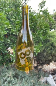 Etched Bottle Wind Chimes --Esoteric Owl