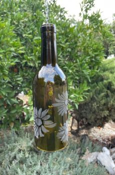 Etched Bottle Wind Chimes --Sunflowers