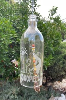 Etched Bottle Wind Chimes --Kokopelli