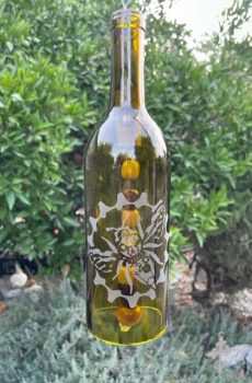 Etched Bottle Wind Chimes --Steampunk Bee
