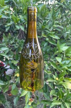Etched Bottle Wind Chimes --Lotus Alone